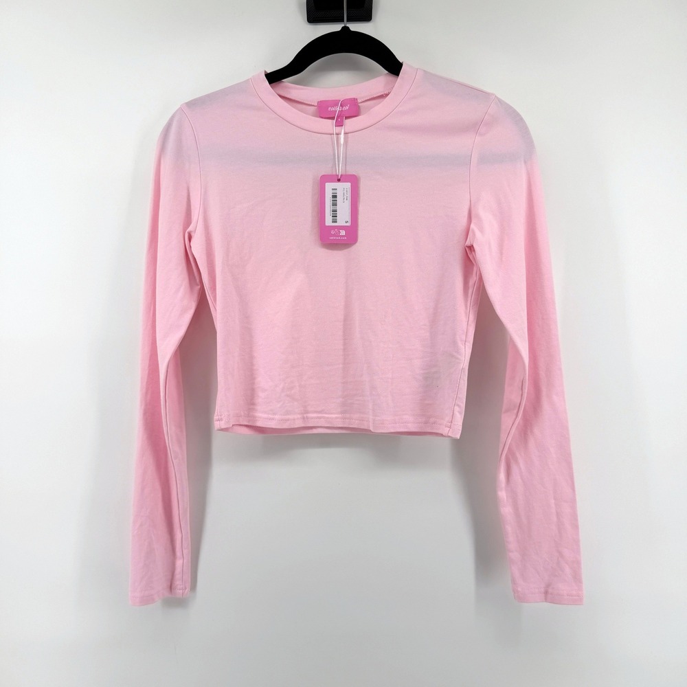Edikted Crop Top Long Sleeve Small‎ Pink Womens Y2K Streetwear Basic Tee
